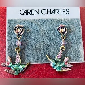 Caren Charles Vintage/New 1980s Hummingbird Pierced Earrings